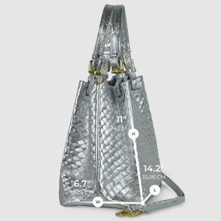 Italian Genuine Woven-Embossed Metallic Suede Top-Handle Bag | Savona - Glamourous Grace