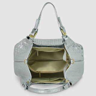 Italian Genuine Woven-Embossed Metallic Suede Top-Handle Bag | Savona - Glamourous Grace