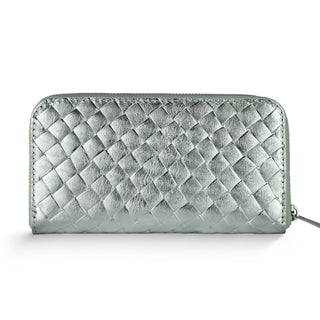 Italian Genuine Woven-Embossed Metallic Suede Wallet | Trento - Glamourous Grace
