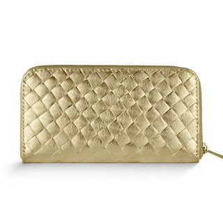 Italian Genuine Woven-Embossed Metallic Suede Wallet | Trento - Glamourous Grace