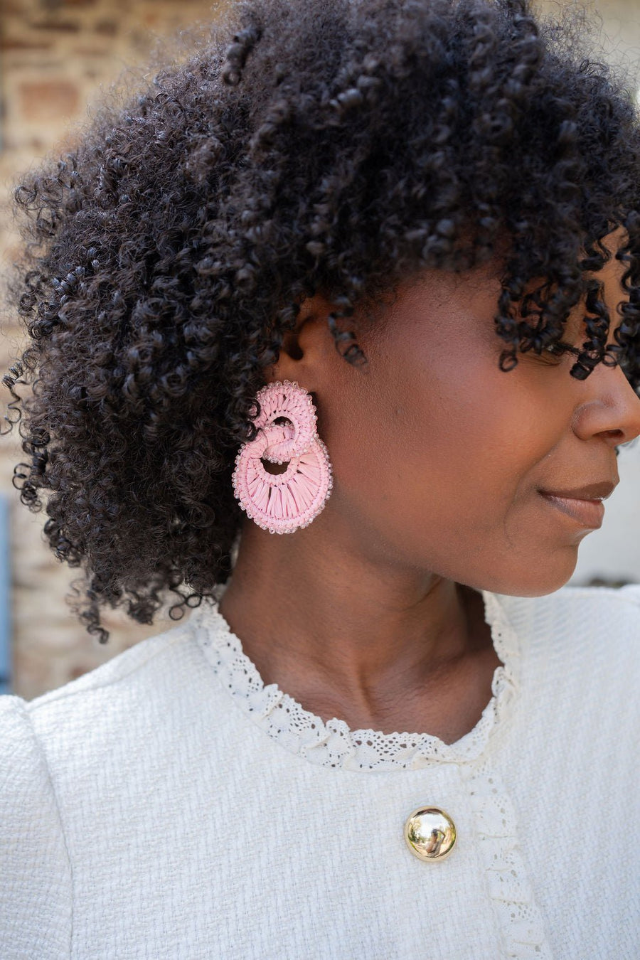 Tara Raffia Earring- Double Ring - Glamourous Grace