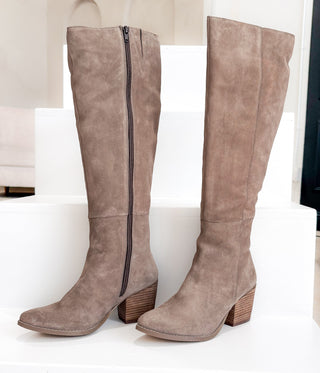 Tarian Tall Suede Boot in Taupe - Glamourous Grace