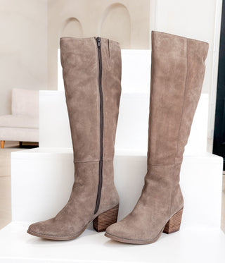 Tarian Tall Suede Boot in Taupe - Glamourous Grace