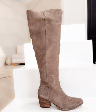Tarian Tall Suede Boot in Taupe - Glamourous Grace