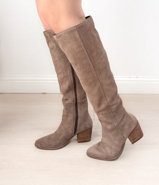 Tarian Tall Suede Boot in Taupe - Glamourous Grace