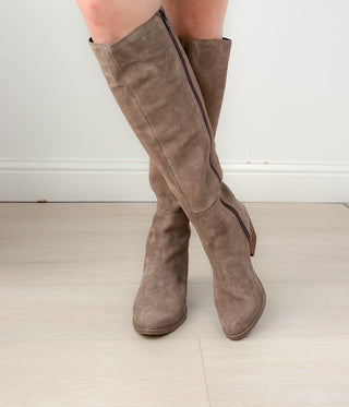 Tarian Tall Suede Boot in Taupe - Glamourous Grace