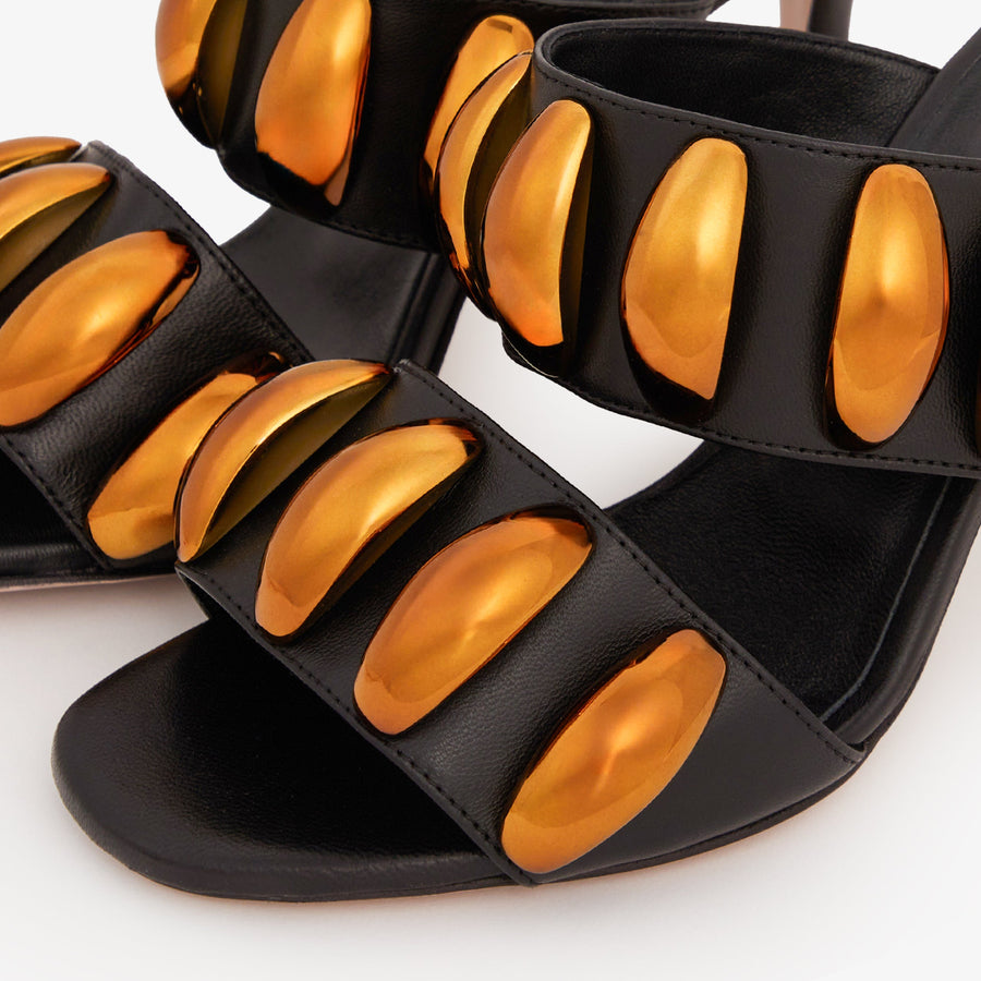 The Eclipse Black & Gold Leather Women Sandal - Glamourous Grace