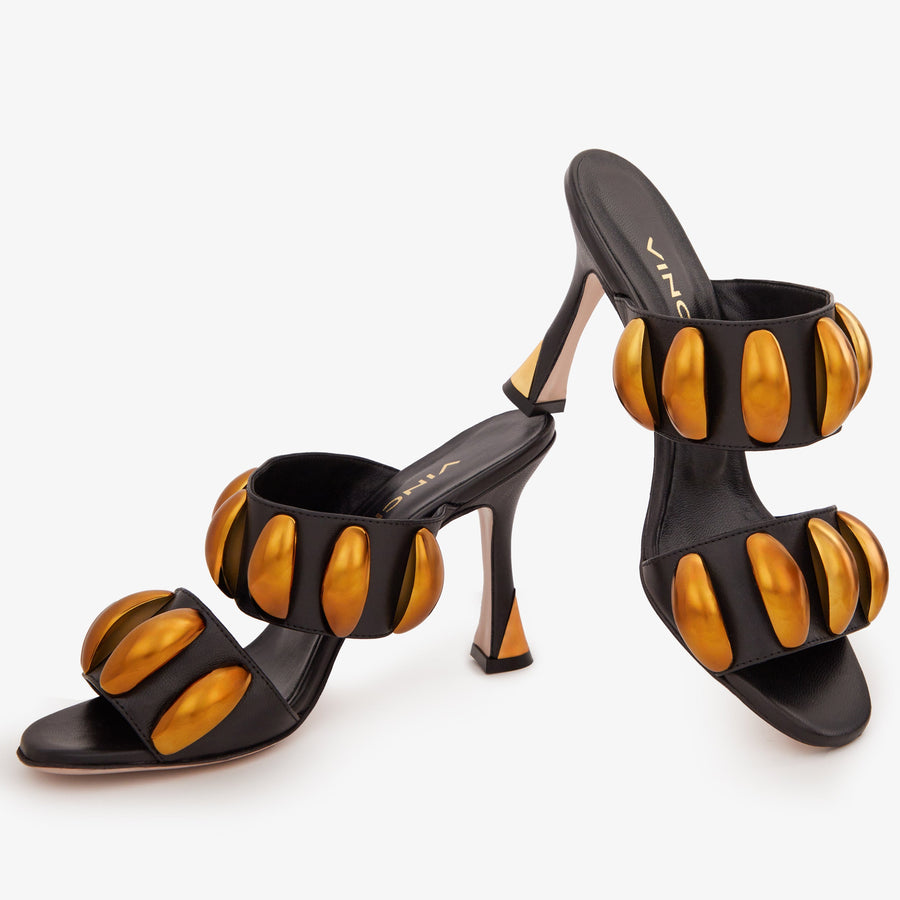 The Eclipse Black & Gold Leather Women Sandal - Glamourous Grace