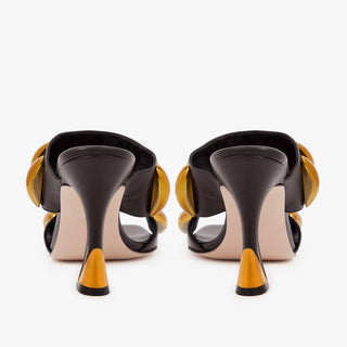 The Eclipse Black & Gold Leather Women Sandal - Glamourous Grace
