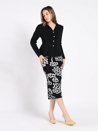 Textured Button Down Collared Peplum Cardigan