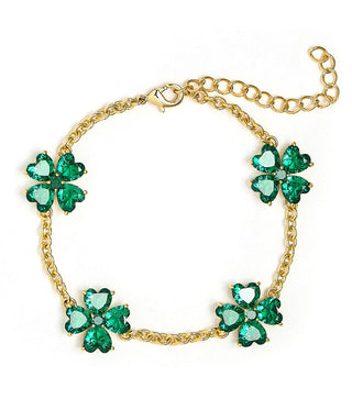 The Catherine Bracelet - Emerald Clover Stone adjustable Bracelet  - 18k Gold Plated-Darby Clark Collection - Glamourous Grace