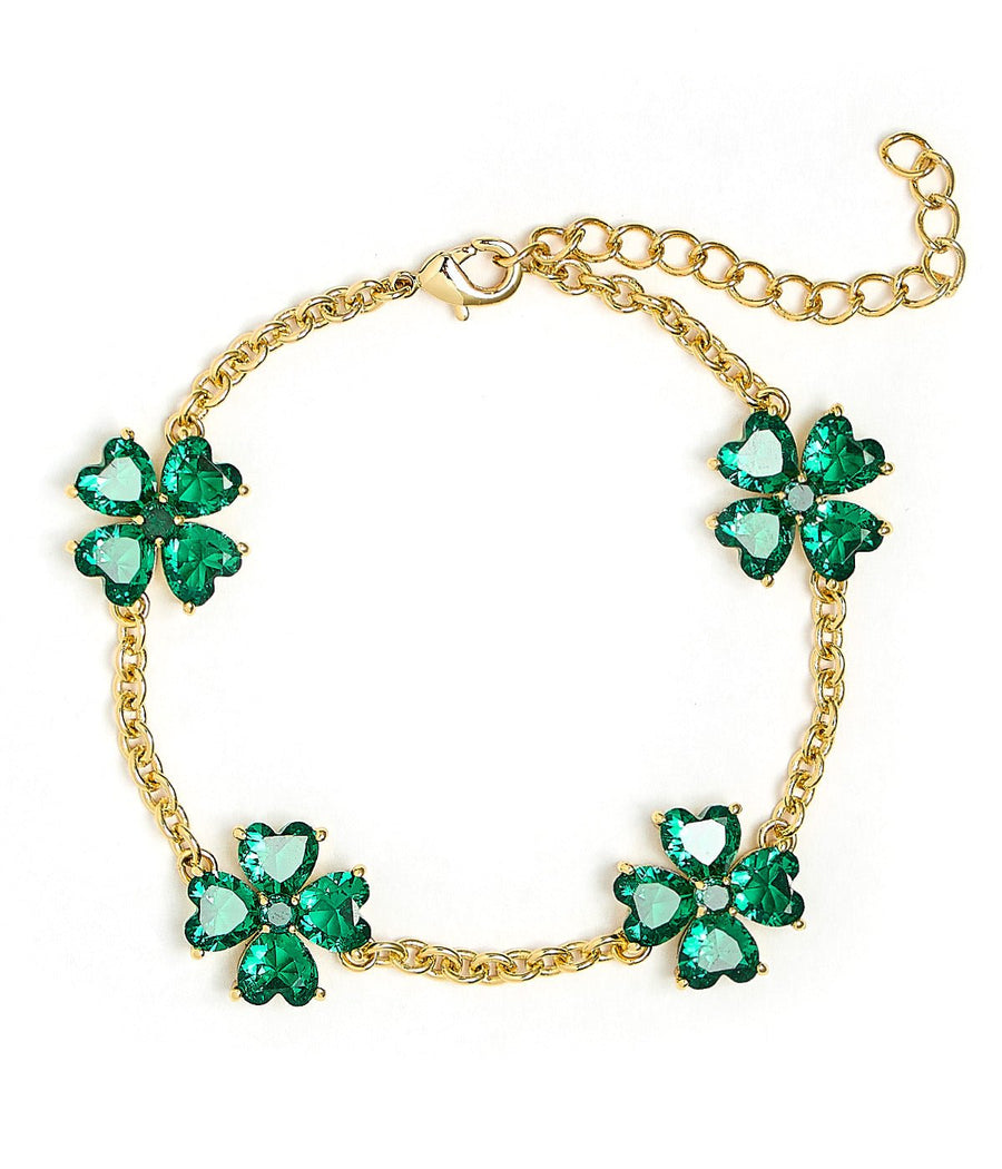 The Catherine Bracelet - Emerald Clover Stone adjustable Bracelet  - 18k Gold Plated-Darby Clark Collection - Glamourous Grace