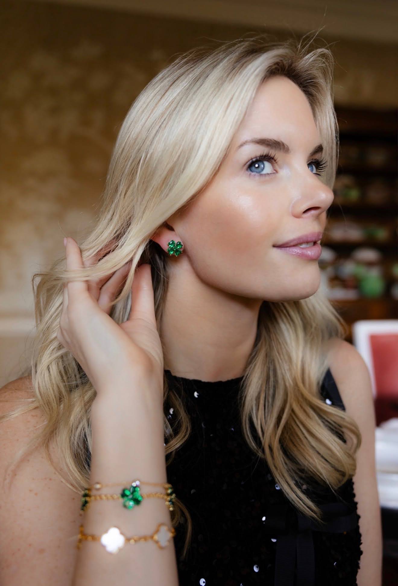 The Catherine Bracelet - Emerald Clover Stone adjustable Bracelet  - 18k Gold Plated-Darby Clark Collection - Glamourous Grace