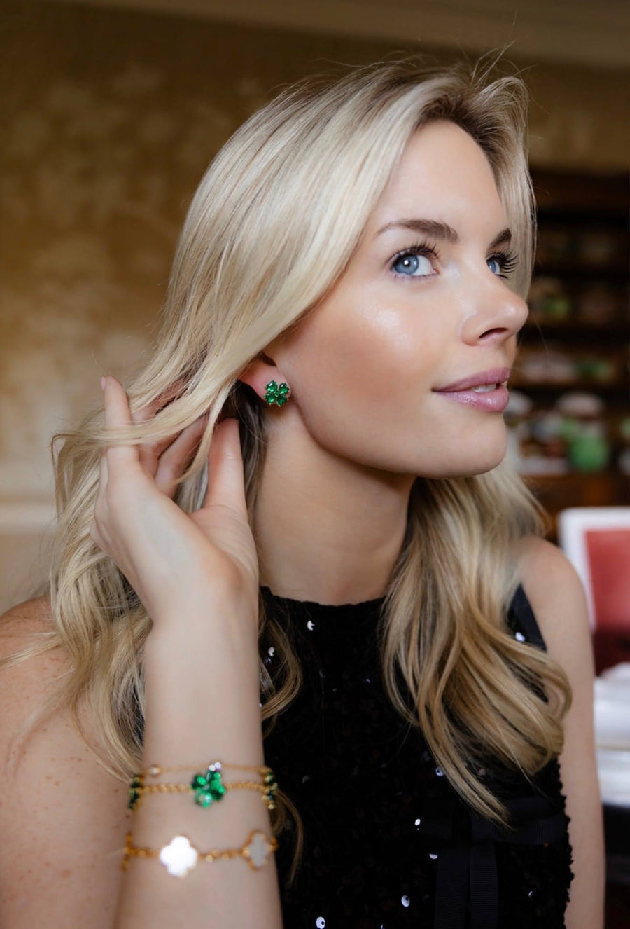 The Catherine Bracelet - Emerald Clover Stone adjustable Bracelet  - 18k Gold Plated-Darby Clark Collection - Glamourous Grace