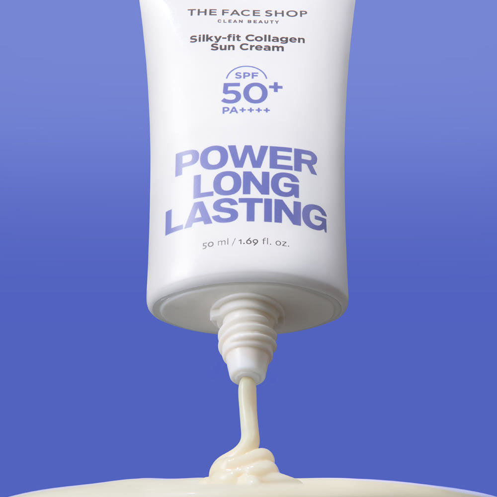 THE FACE SHOP Power Long Lasting Silky-fit Collagen Sun Cream SPF50+ PA++++ 50ml - Glamourous Grace