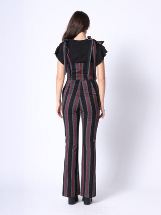 Tie-Shoulder Wide Leg Striped Overall Jumpsuit