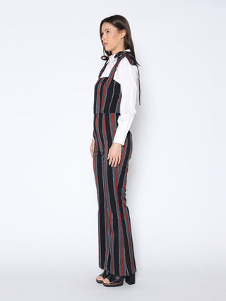 Tie-Shoulder Wide Leg Striped Overall Jumpsuit
