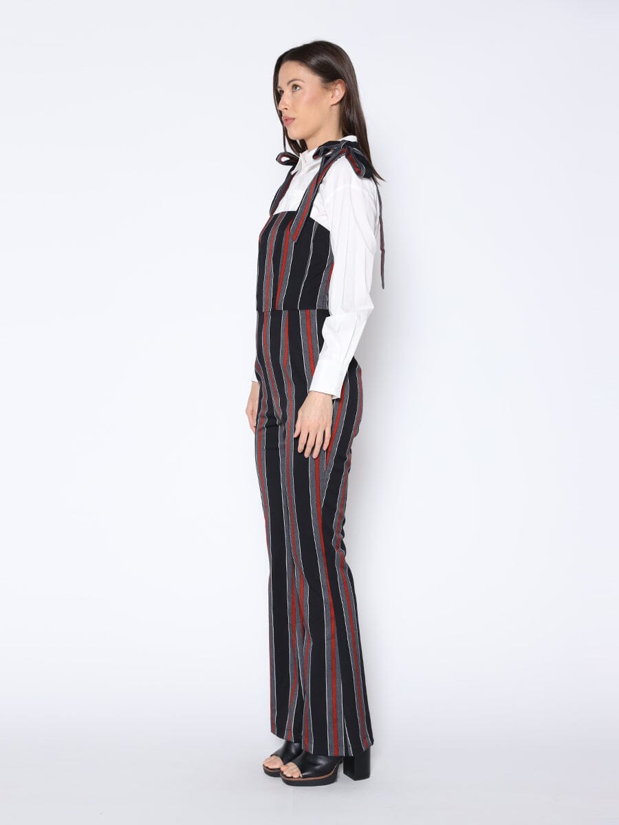 Tie-Shoulder Wide Leg Striped Overall Jumpsuit - Glamourous Grace