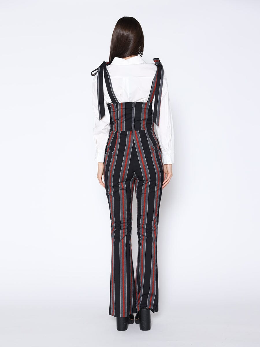 Tie-Shoulder Wide Leg Striped Overall Jumpsuit - Glamourous Grace