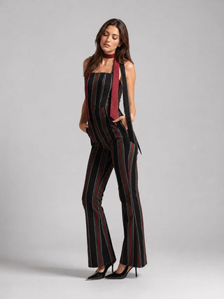 Tie-Shoulder Wide Leg Striped Overall Jumpsuit