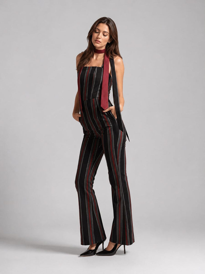 Tie-Shoulder Wide Leg Striped Overall Jumpsuit - Glamourous Grace