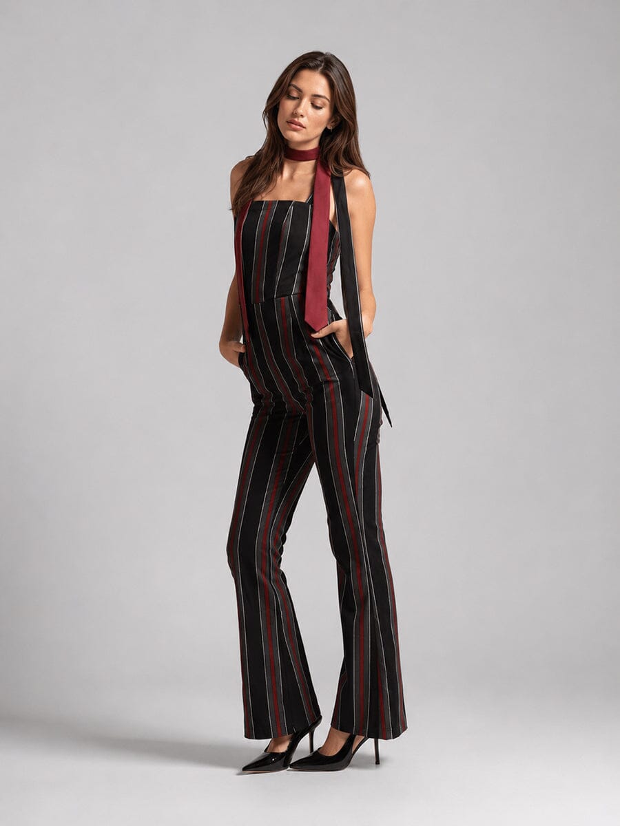 Tie-Shoulder Wide Leg Striped Overall Jumpsuit - Glamourous Grace
