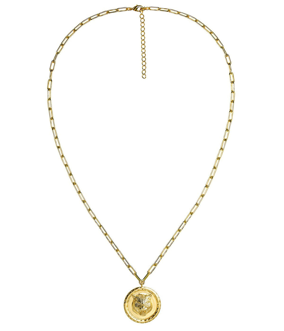 Tiger 3D Disc Coin Necklace - 18k Gold Plated - Glamourous Grace