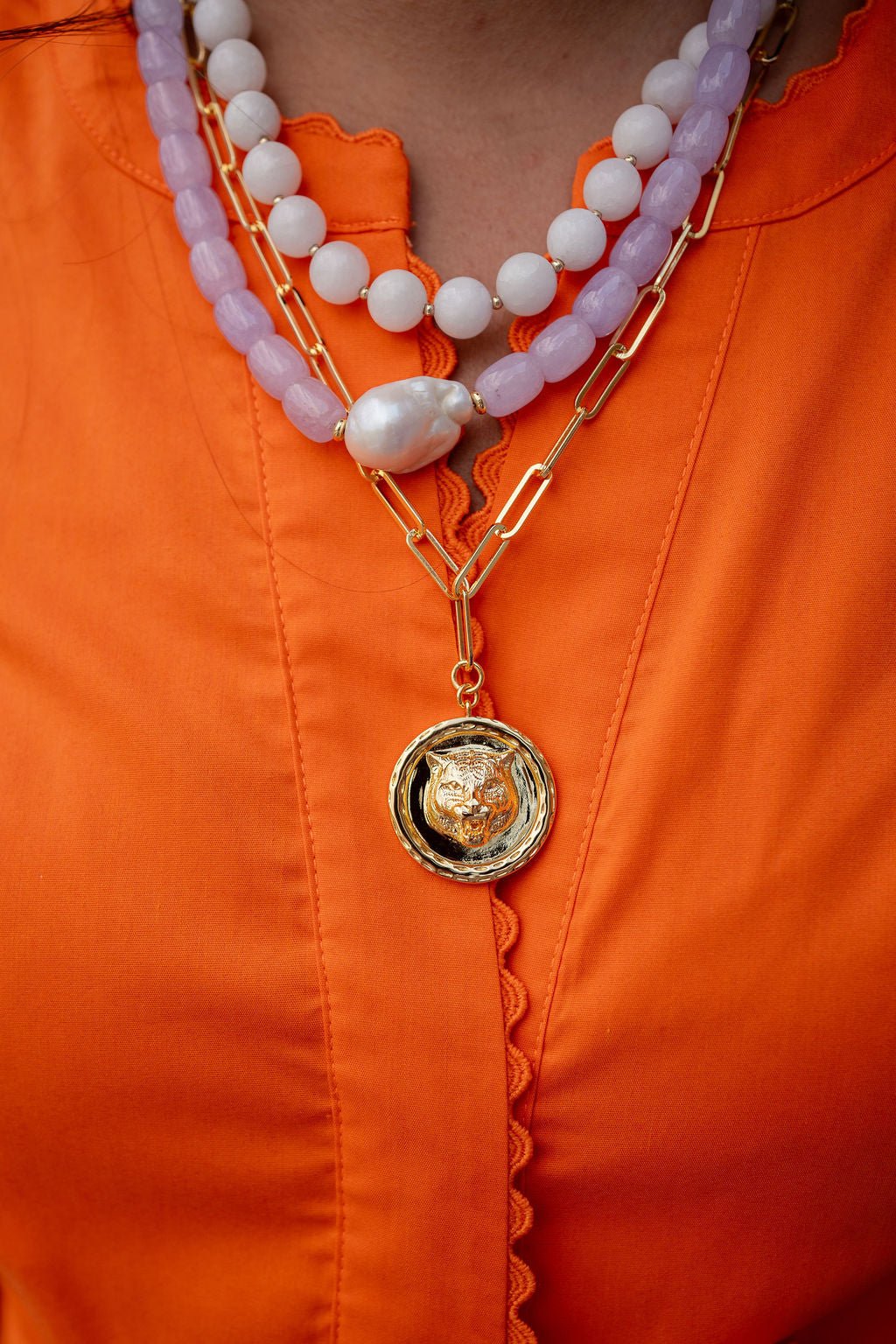 Tiger 3D Disc Coin Necklace - 18k Gold Plated - Glamourous Grace