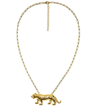 Tiger Body - 3D Gold Charm Necklace - 18k Gold Plated - Paperclip Chain - Glamourous Grace