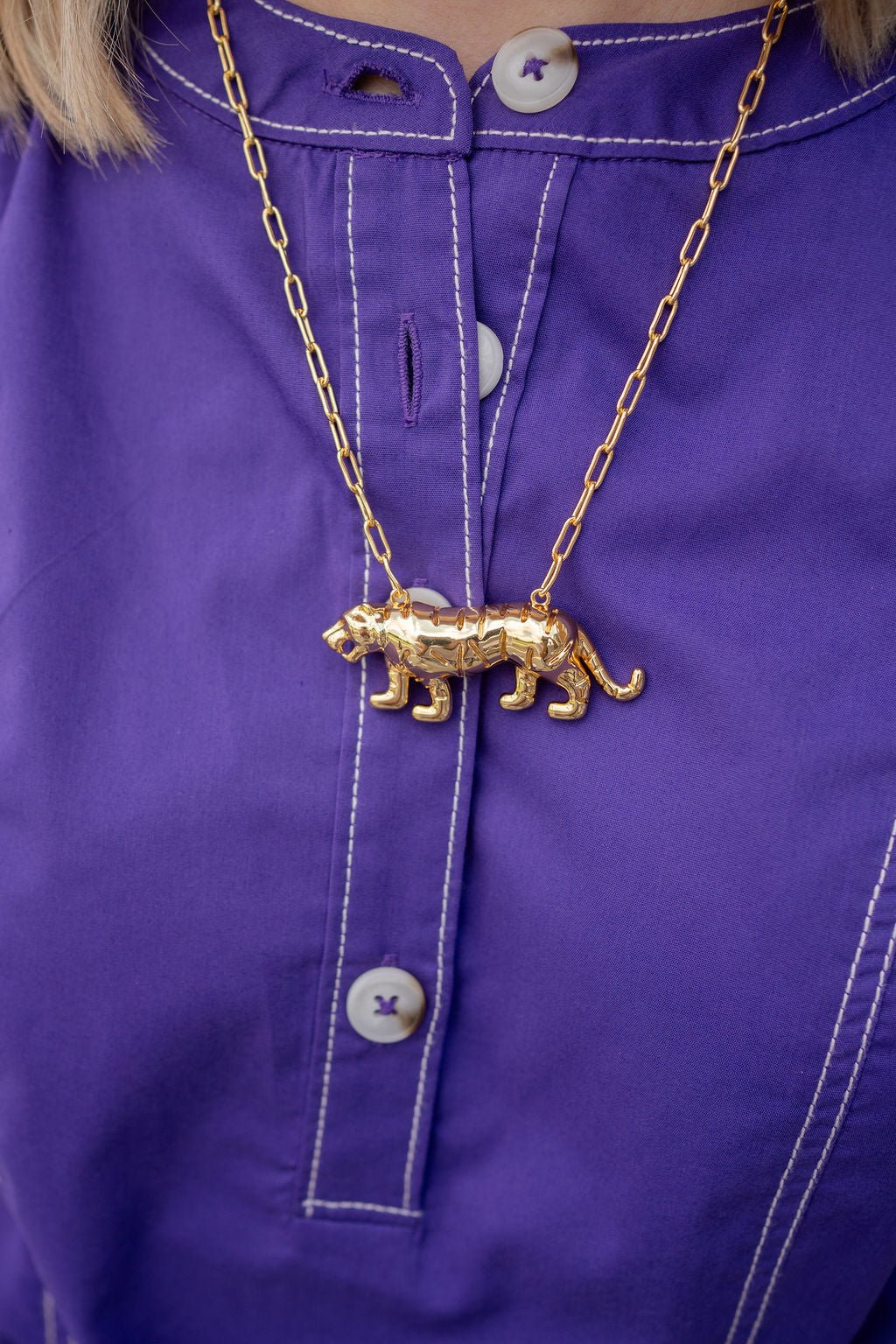 Tiger Body - 3D Gold Charm Necklace - 18k Gold Plated - Paperclip Chain - Glamourous Grace