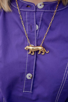 Tiger Body - 3D Gold Charm Necklace - 18k Gold Plated - Paperclip Chain