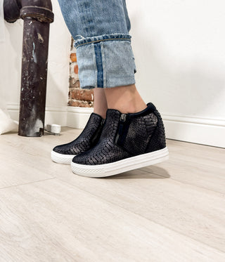 Timmibelle Wedge Sneaker in Black - Glamourous Grace