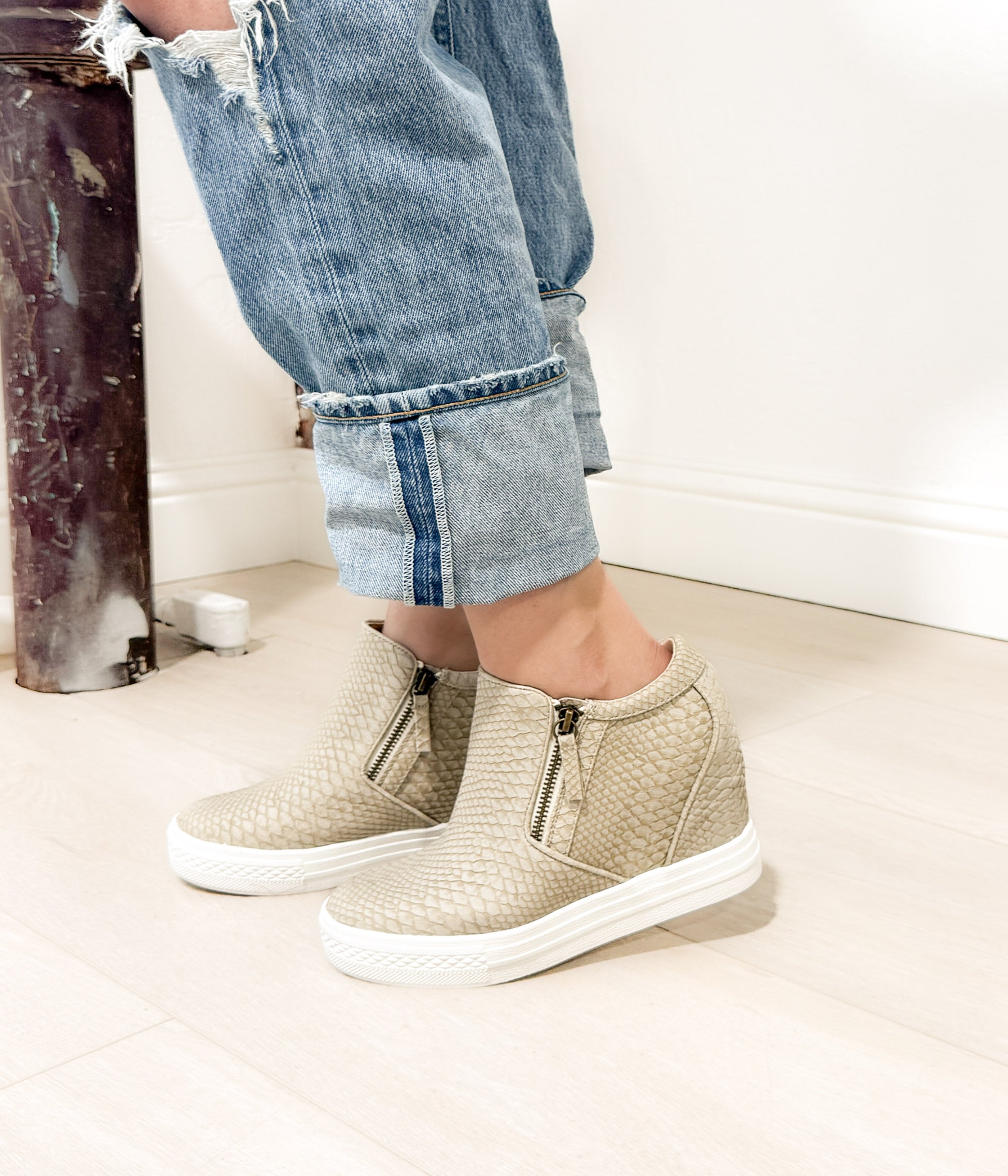 Timmibelle Wedge Sneaker in Cream - Glamourous Grace