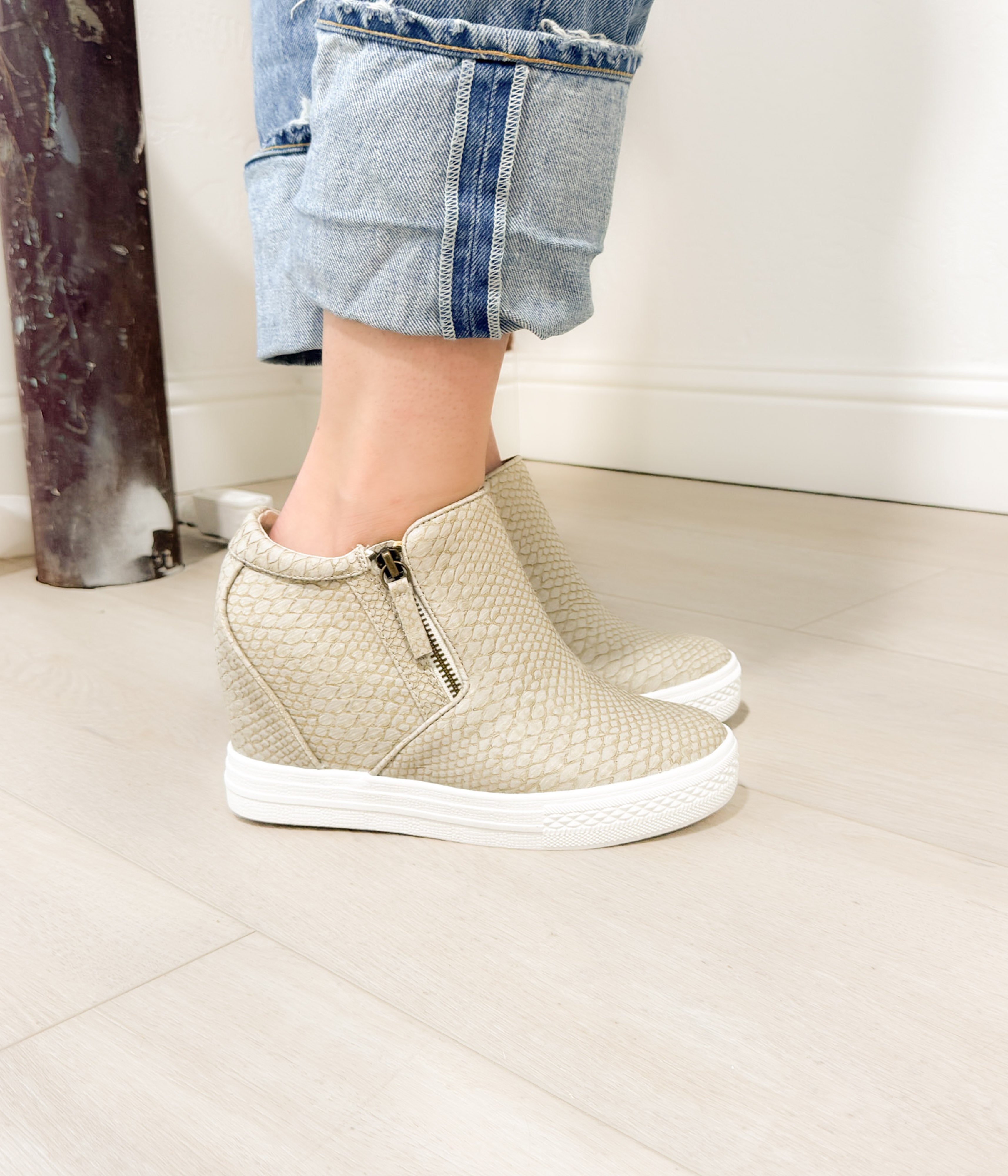Timmibelle Wedge Sneaker in Cream - Glamourous Grace