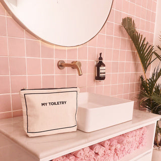 Toiletry Pouch with Coated Lining – Cream - Glamourous Grace