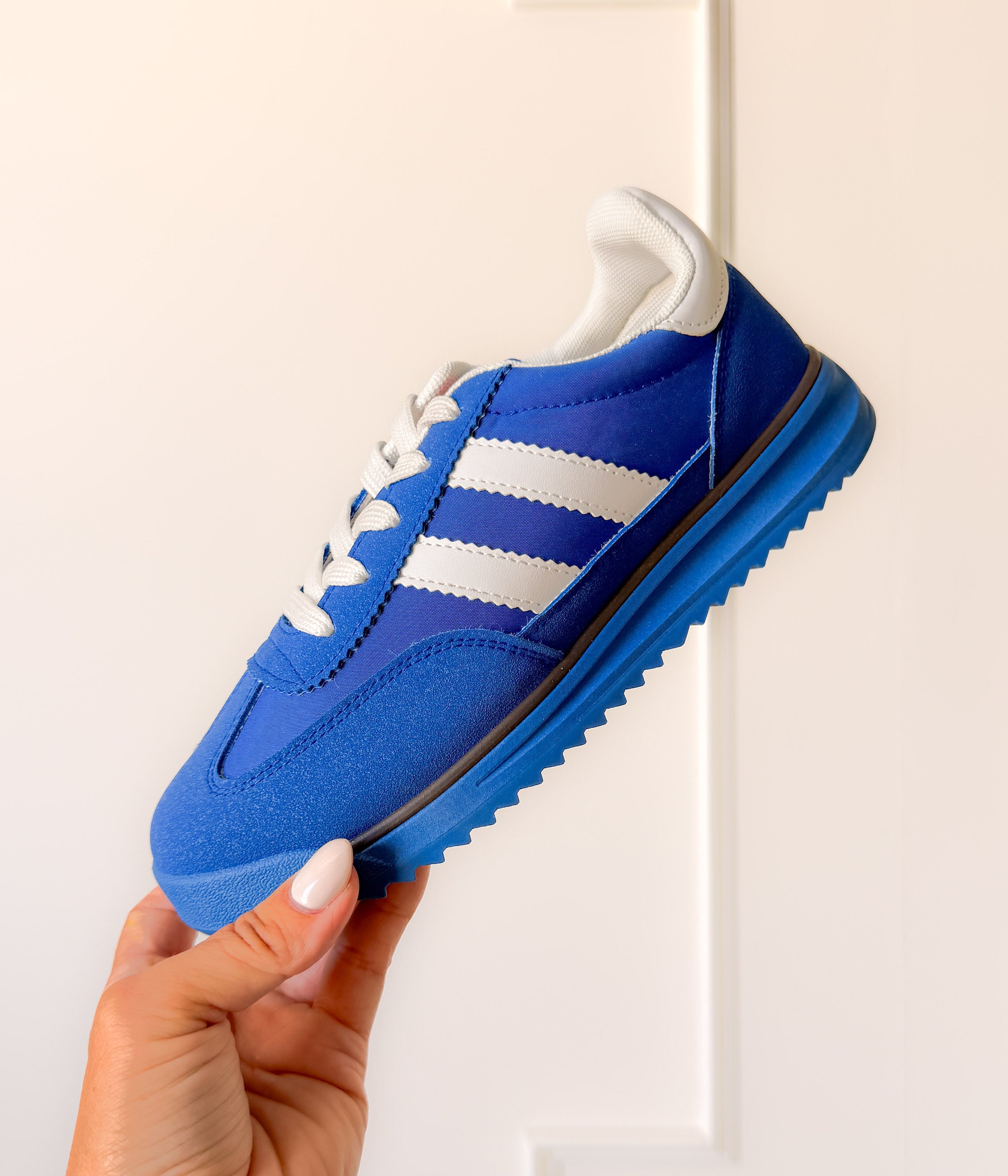 Tokyo Dual Stripe Sneakers in Blue - Glamourous Grace