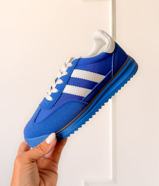 Tokyo Dual Stripe Sneakers in Blue - Glamourous Grace