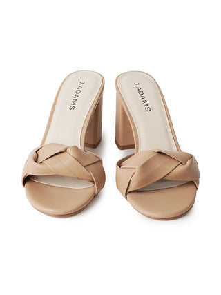 Light tan Tori sandals by J.Adams featuring open-toe design and adjustable straps, shown on a neutral background.