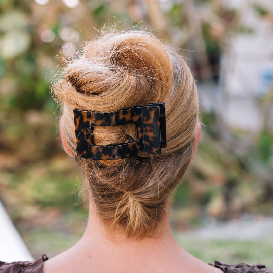 Tortoise Large Flat Rectangle Hair Clip - Glamourous Grace