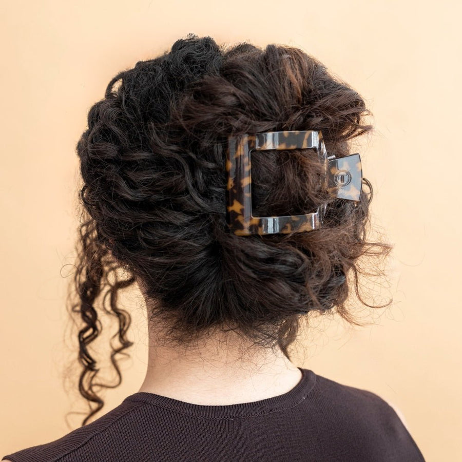 Tortoise Large Flat Square Hair Clip - Glamourous Grace