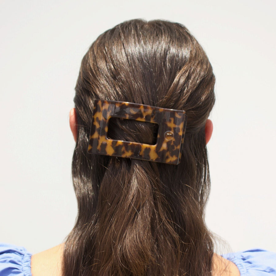 Tortoise Medium Flat Rectangle Hair Clip - Glamourous Grace