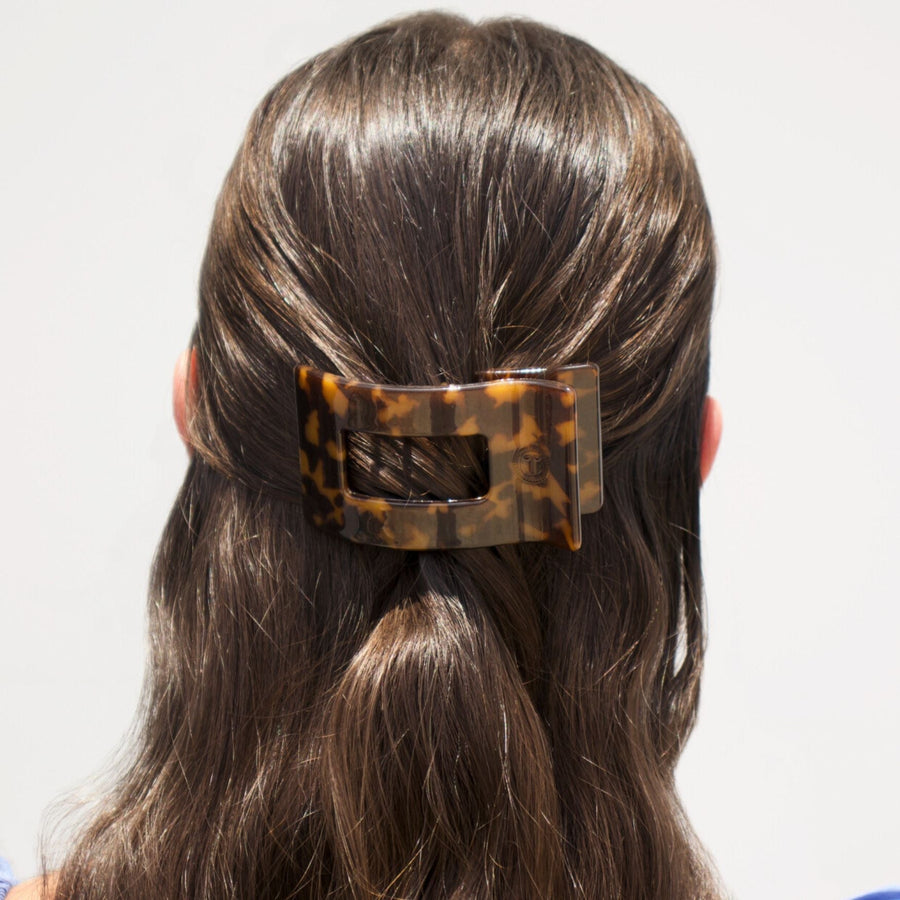 Tortoise Small Flat Rectangle Hair Clip - Glamourous Grace