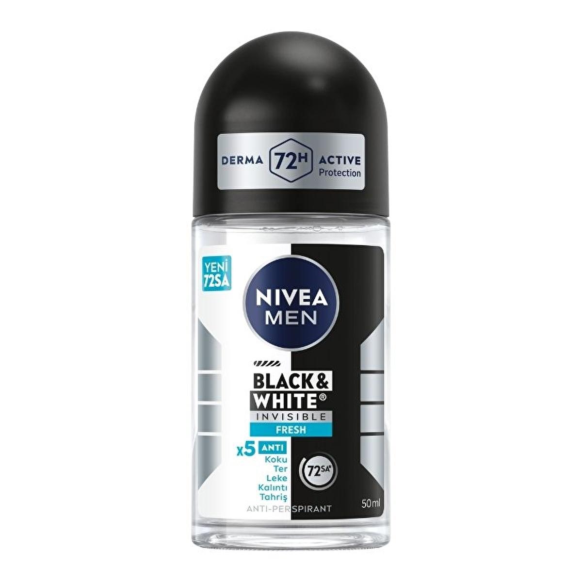 Nivea Men Black & White Invisible Fresh Deodorant Roll-On - Long Lasting Anti-Perspirant Protection for Men, 72 Hours Sweat & Odor Control, Anti-Stain, Dermatologically Tested - Glamourous Grace