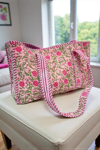 SC - Claire Pink Floral Patterned Tote Bag - Glamourous Grace