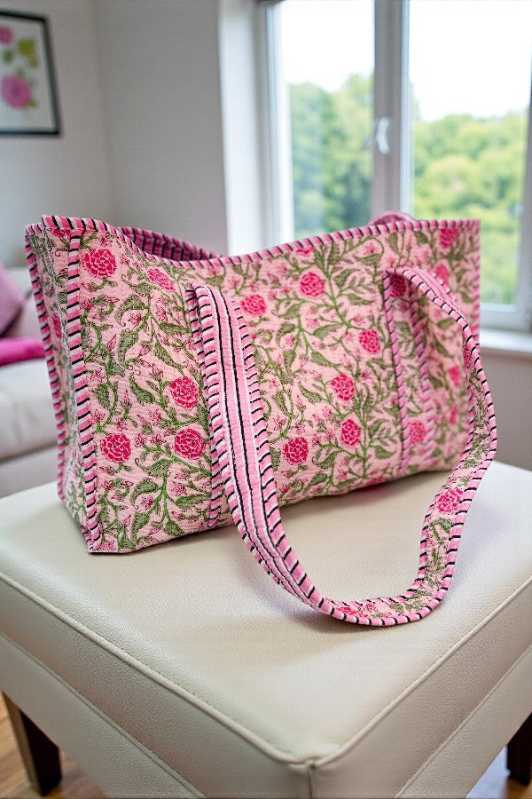 SC - Claire Pink Floral Patterned Tote Bag - Glamourous Grace