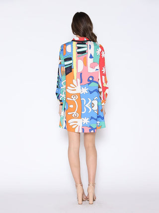 Tribal Print Pearl Button-Down Shirt Dress - Glamourous Grace