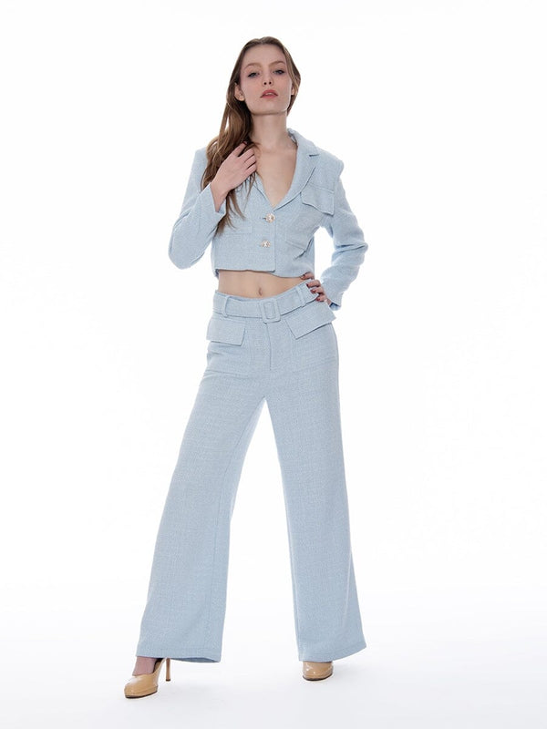 Tweed Collared Flap Detail Button Cropped Jacket - Glamourous Grace