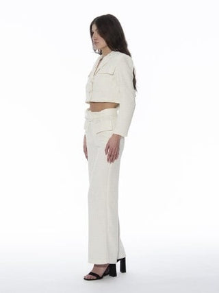 Tweed Collared Flap Detail Button Cropped Jacket