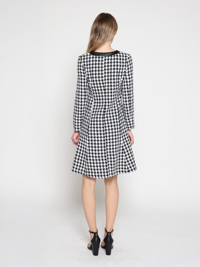 Tweed Front Button Open Long Sleeve Dress