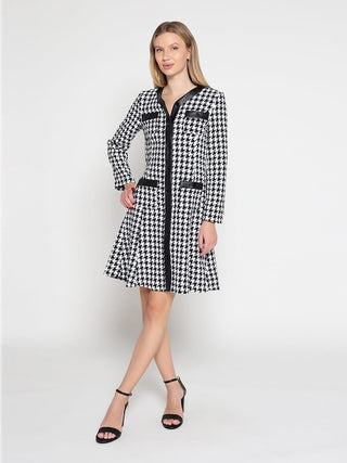 Tweed Front Button Open Long Sleeve Dress
